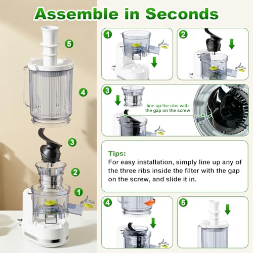 Image of Masticating Juicer Attachment for KitchenAid Stand Mixer | 4.9 inch Large Feed Chute Fit Whole Vegetables & Fruits, Slow Cold Press Juicer Includes 2 * 32oz Capacity Cups