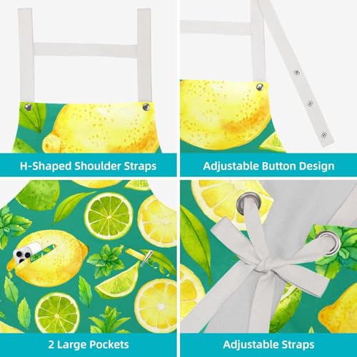Tablier de cuisine avec 4 broches ajustables motif citron d'été