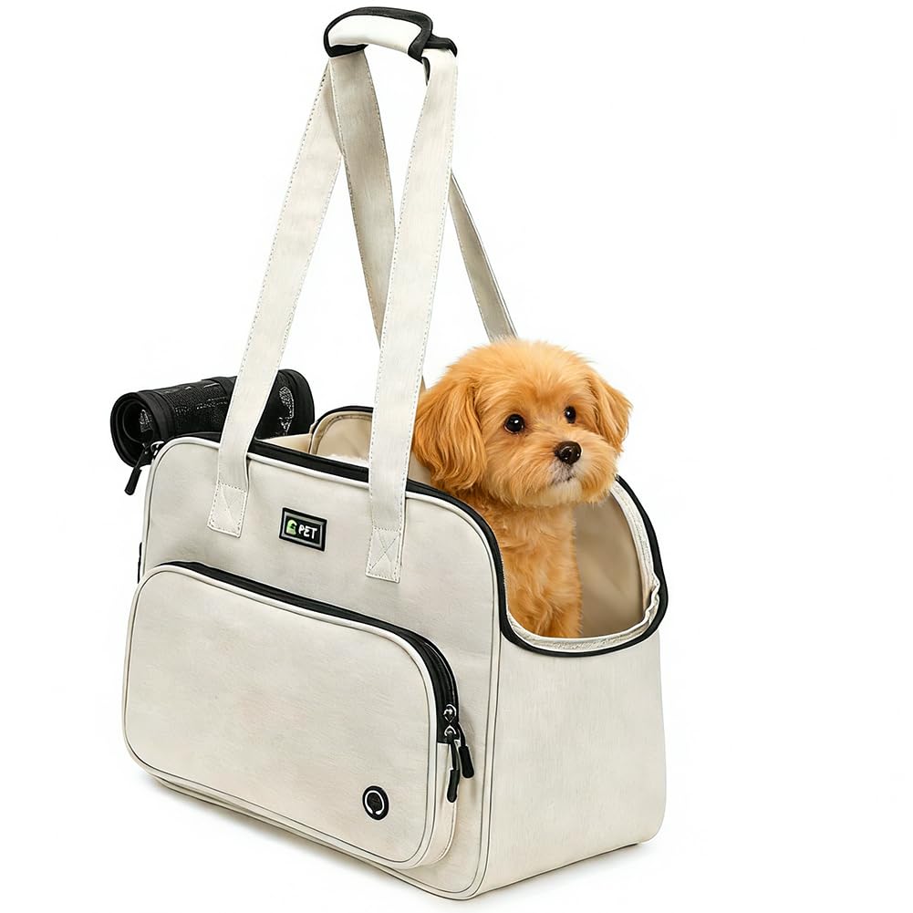 Bolsa para perros pequeños y gatos, bolsa para perros, portátil, ligera, transpirable, de tela Oxford, adecuada para transportar perros pequeños y gatos en excursiones (color crema)