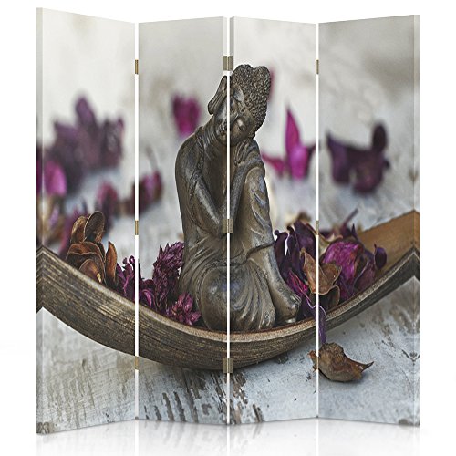 Paravent Toile déco Bouddha Impression 4 Panneaux Violet 145x150 cm