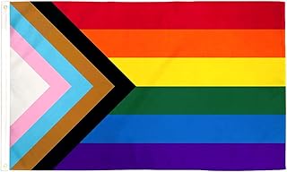 Progress Pride Rainbow Flag 3ft x 5ft Polyester Flag, Lesbian & Gay Pride Rainbow Flag, Bisexual Transgender LGTBQ Community Gay Pride Flag, Rainbow Banner for Indoor/Outdoor