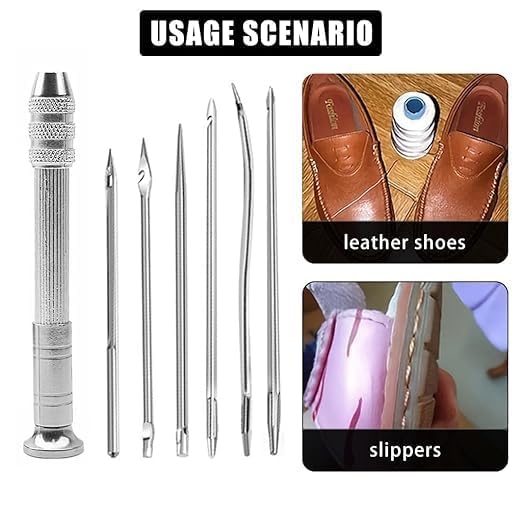 Image of DRAWBRIDGE 7Pcs Leather Sewing Awl Needle Set, Shoe Repair Tool Kit, DIY Handmade, Includes 6 Needles (Slender, Medium, Robust), 1 Metal Awl Shaft, Handle, Box Container