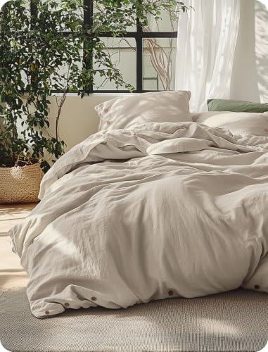 Bedsure PureWoven Linen Duvet Cover Queen, Linen Cotton Blend, Linen Color