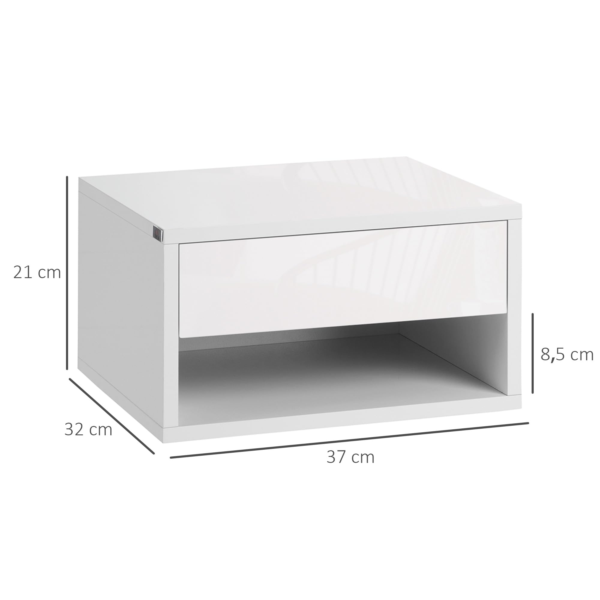 HOMCOM Set di 2 comodini a parete - cassetto scorrevole, nicchia, piano - legno dim. 37L x 32L x 21H cm bianco