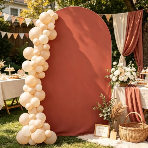 Image of MLMC 7.2FT Terracotta Arch Backdrop Cover Spandex Backdrop Stand Cover | Wedding Arch Backdrop Cover Stretchy Round Top Chiara Arch Stand Cover for Wedding Birthday Baby Shower Decoration 7.2x4FT