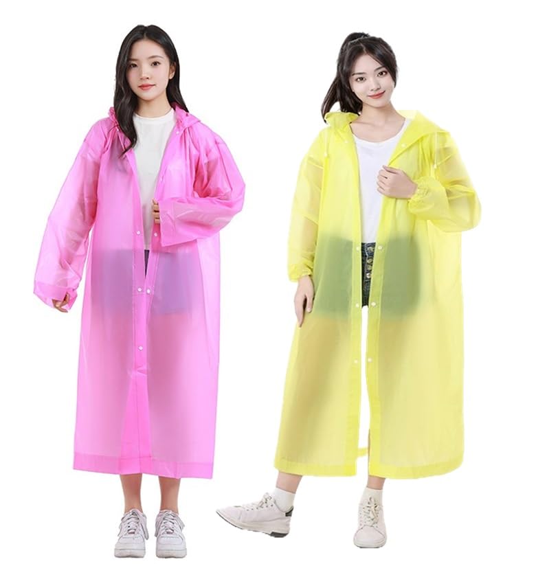 Image of Rain Ponchos for Adults, Reusable PEVA Rain Coats for Women Men Waterproof Lightweight Long Rain Jackets with Hood