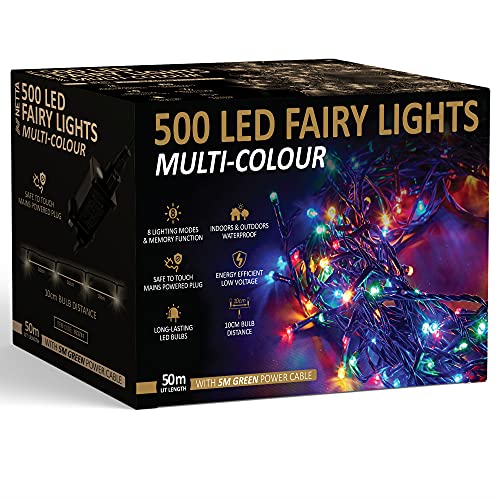 NETTA Christmas Tree Fairy Lights - 500 LED Multi-Colour with 8 Different Modes; for Outdoor & Indoor Use, Xmas Party Decorations - 500 LED/ 50M Lit-Length