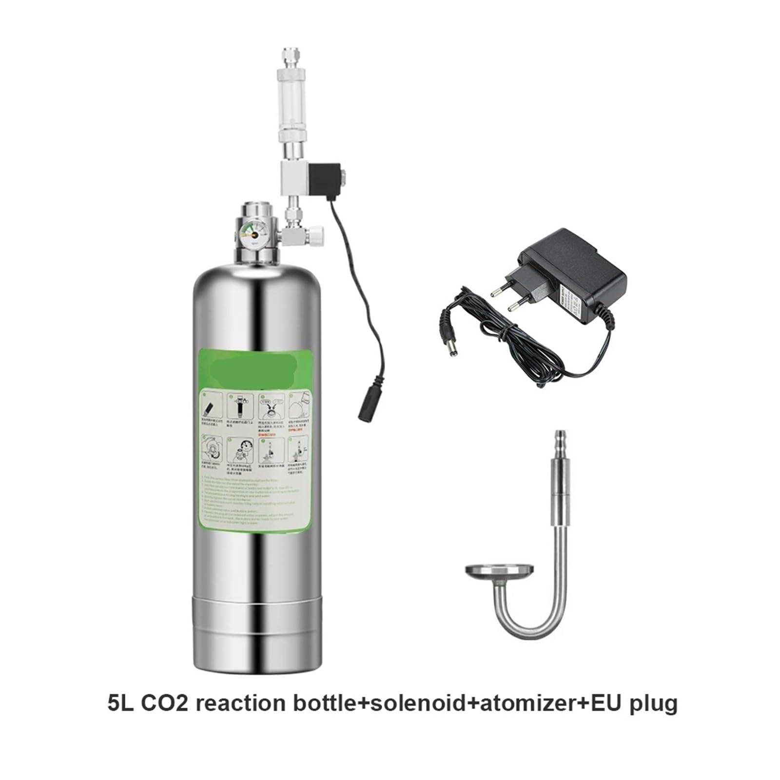 Kit de Sistema generador de CO2 for Acuario Doble de 5L, Sistema generador de Cilindro de CO2 con válvula solenoide, difusor de Burbujas, dióxido de Carbono