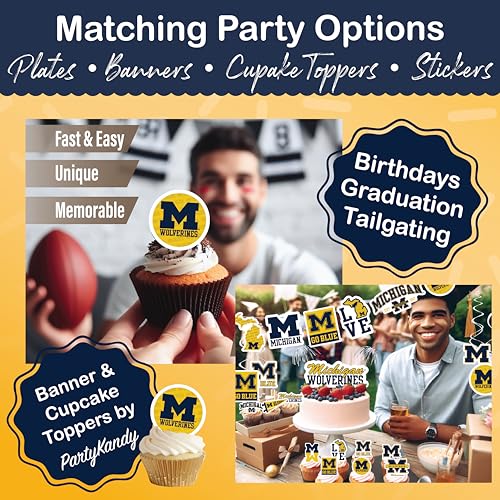 Michigan Wolverines Party Set Tablecloth Plates Napkins 37 Pc Serves 12 by PartyKandy - Used condition - Image 3