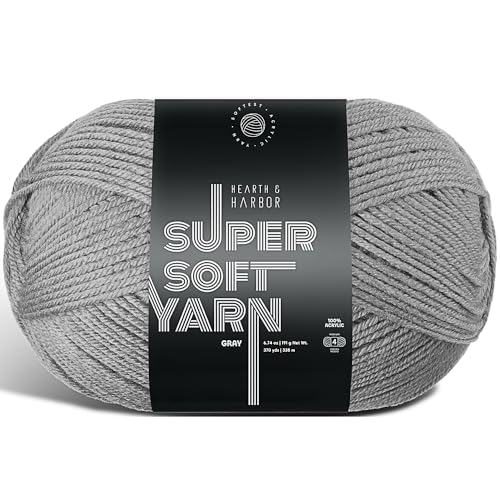 Image of Acrylic Yarn for Crocheting & Knitting - Soft Crochet Yarn for Crocheting, 370 Yards, Perfect for Crafts & Amigurumi, Medium Worsted Weight 4, Grey
