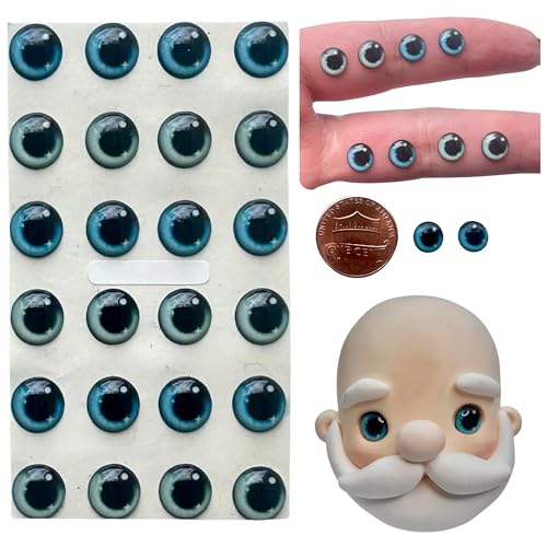 Image of 3D Resin Doll Eyes - 7mm Self-Adhesive Craft Eyes (24 pcs / 12 Pairs) - Realistic Cabochon Eyes for Amigurumi, Dolls, Polymer Clay, Cold Porcelain, Felt & DIY Crafts (Realistic Gray)