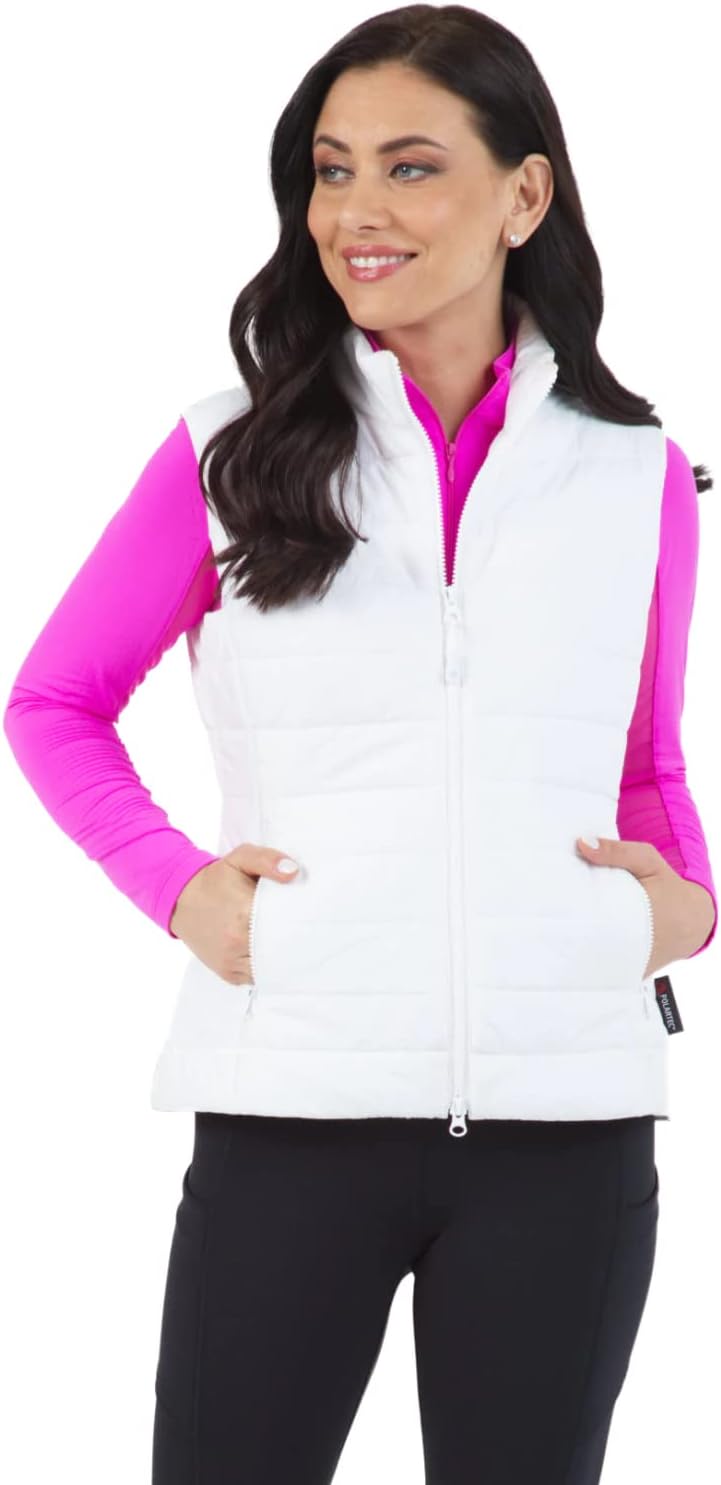 IBKUL Women’s Athleisure Wear | 2-Way Breathable Light Weight Polartec Power Fill® Insulation Quilted Vest – 34000 Black Solid S