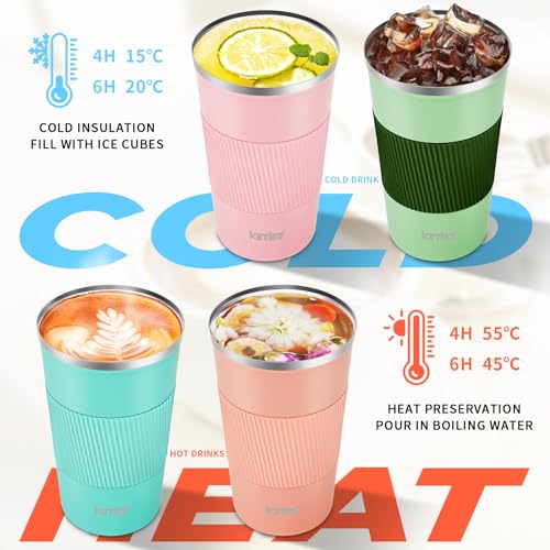 KETIEE Kaffeebecher to go,510ml Thermobecher Kaffee-to-go,Kaffeebecher Thermo,Doppelwandig Reisebecher Travel Mug,Vakuum Isolierbecher mit auslaufsicherem Deckel für Kaffee und Tee,Rosa 2