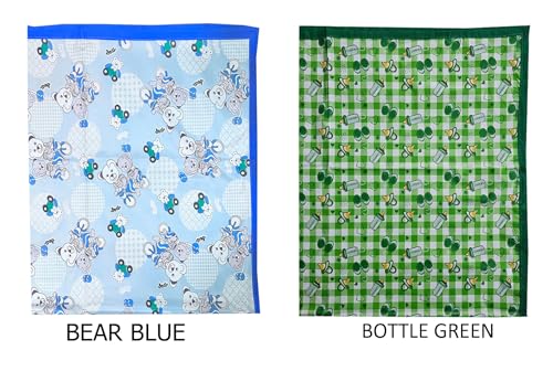 Image of EcoSoft Plastic Sheet,PVC Sheet for Kids,Rubber Sheet for Babies,Bed Wetting Protector(90 x 135 cm) (Blue Bear & Green Baby Bottle)