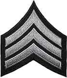 U.S. Army Sergeant E-5 Stripe Army Uniform Chevron Rank Sew on Iron on Arm Shoulder Embroidered Applique Patch - Grey on Black - by Ranger Return (RR-IRON-E5-BKGY)