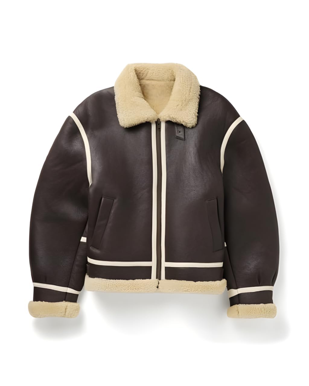 Blouson en cuir shearling marron style B3 aux finitions soignées - 8