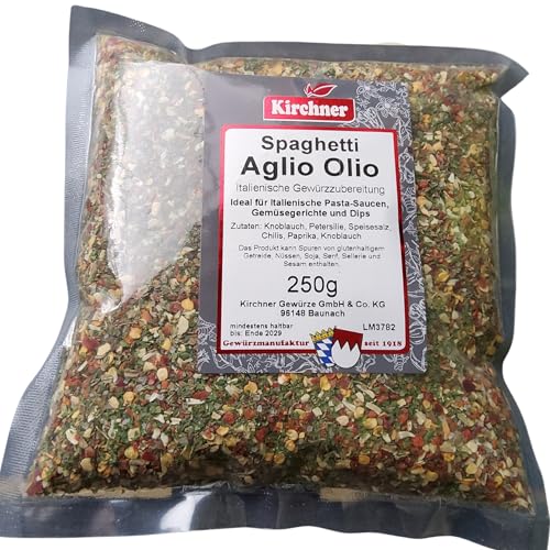 AGLIO OLIO - Spaghetti Pasta Nudel Gewürz ohne Glutamat ---1a Kirchner Gewürze 49678 --- Beutel...