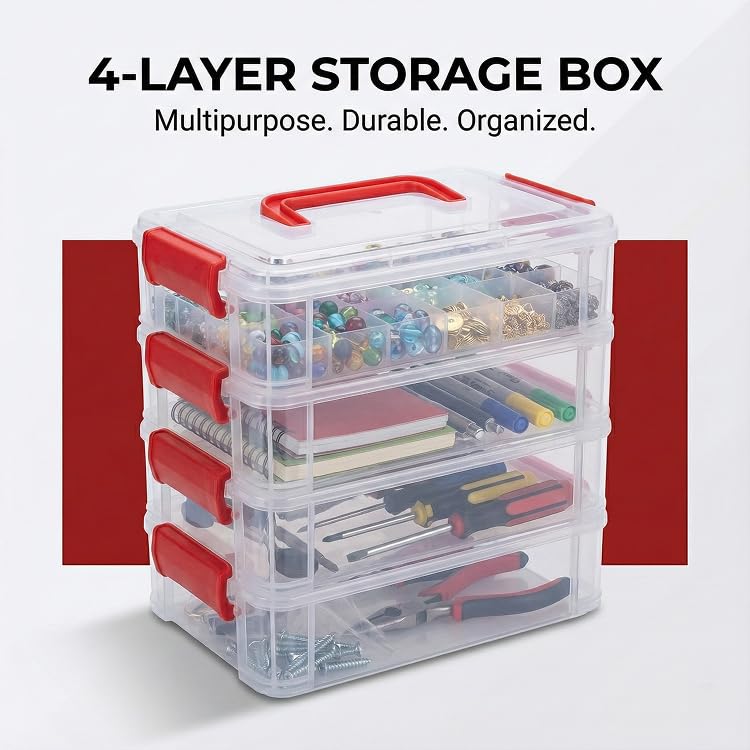 Image of Oblivion Plastic Drawer Organizers 1 Pc - Transparent 4 Layer Multipurpose Stackable Storage Box, Closet Dividers for Undergarments, Socks, Ties, Jewelry & Accessories, Space-Saving Partition for Home