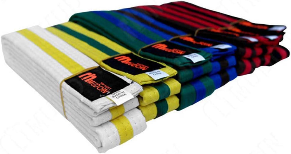 Mudoin Taekwondo Stripe Belts Length 160 / 180cm TKD Martial Arts Judo Karate (180cm(5.90ft), Black+Red+Black)