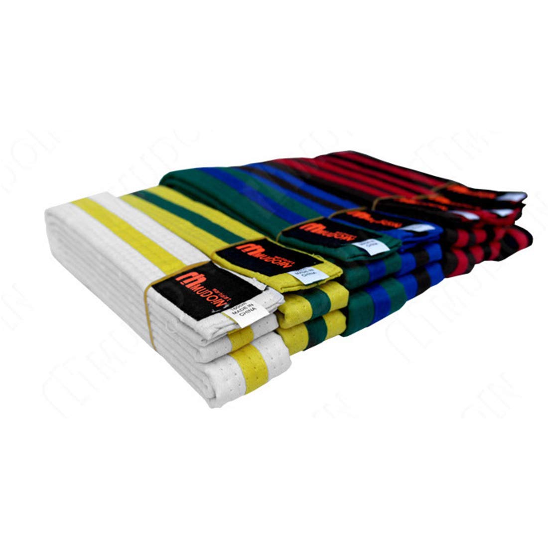 Mudoin Taekwondo Stripe Belts Length 160 / 180cm TKD Martial Arts Judo Karate (160cm(5.24ft), Yellow+Green+Yellow)