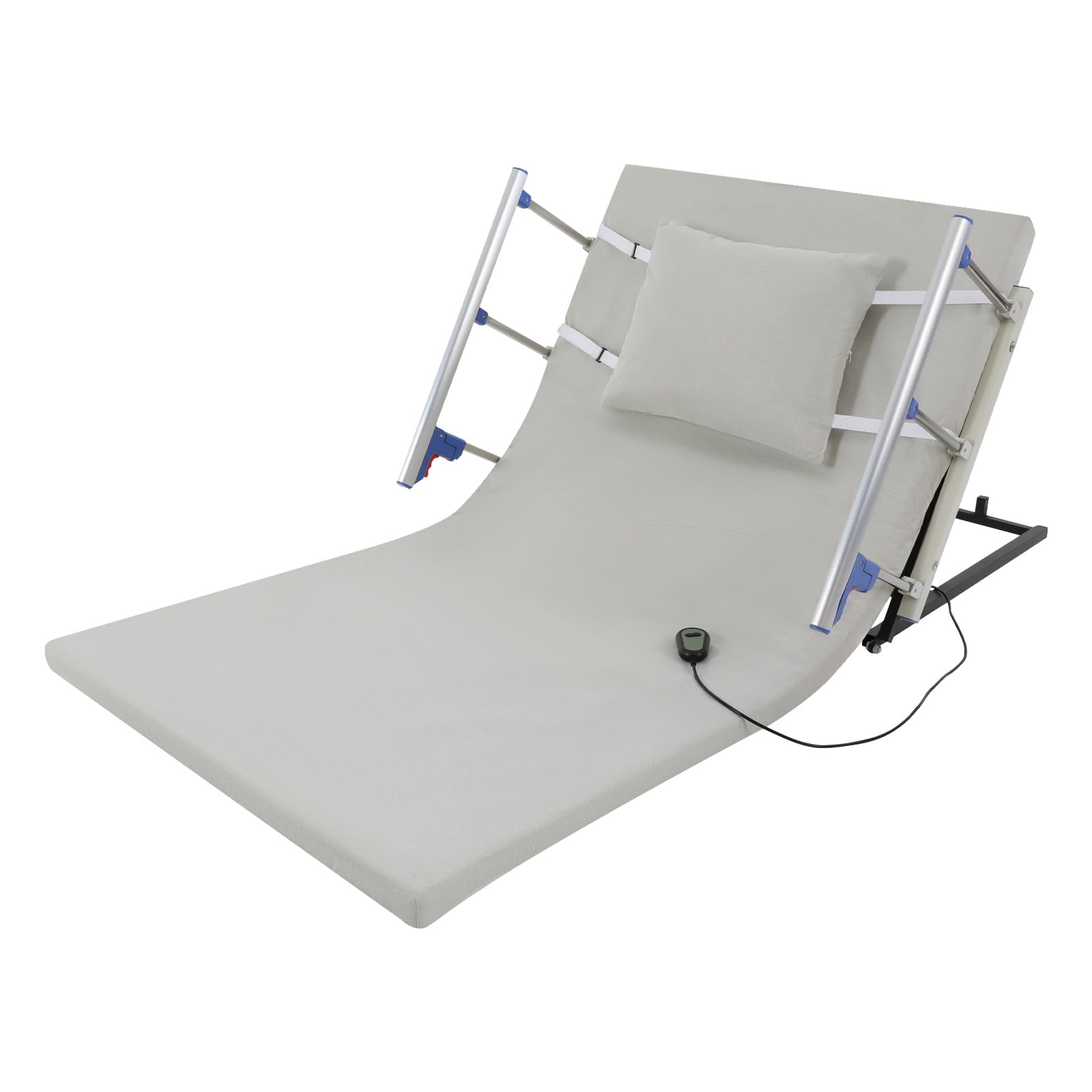Elektryczne oparcie regulowane 2°-80°, zdalne sterowanie, składane poręcze, 190 x 90 x 73 cm, elektryczna rama łóżka, podparcie pleców, ergonomiczne oparcie łóżka do 150 kg (białe, 190 x 90 x 73 cm)