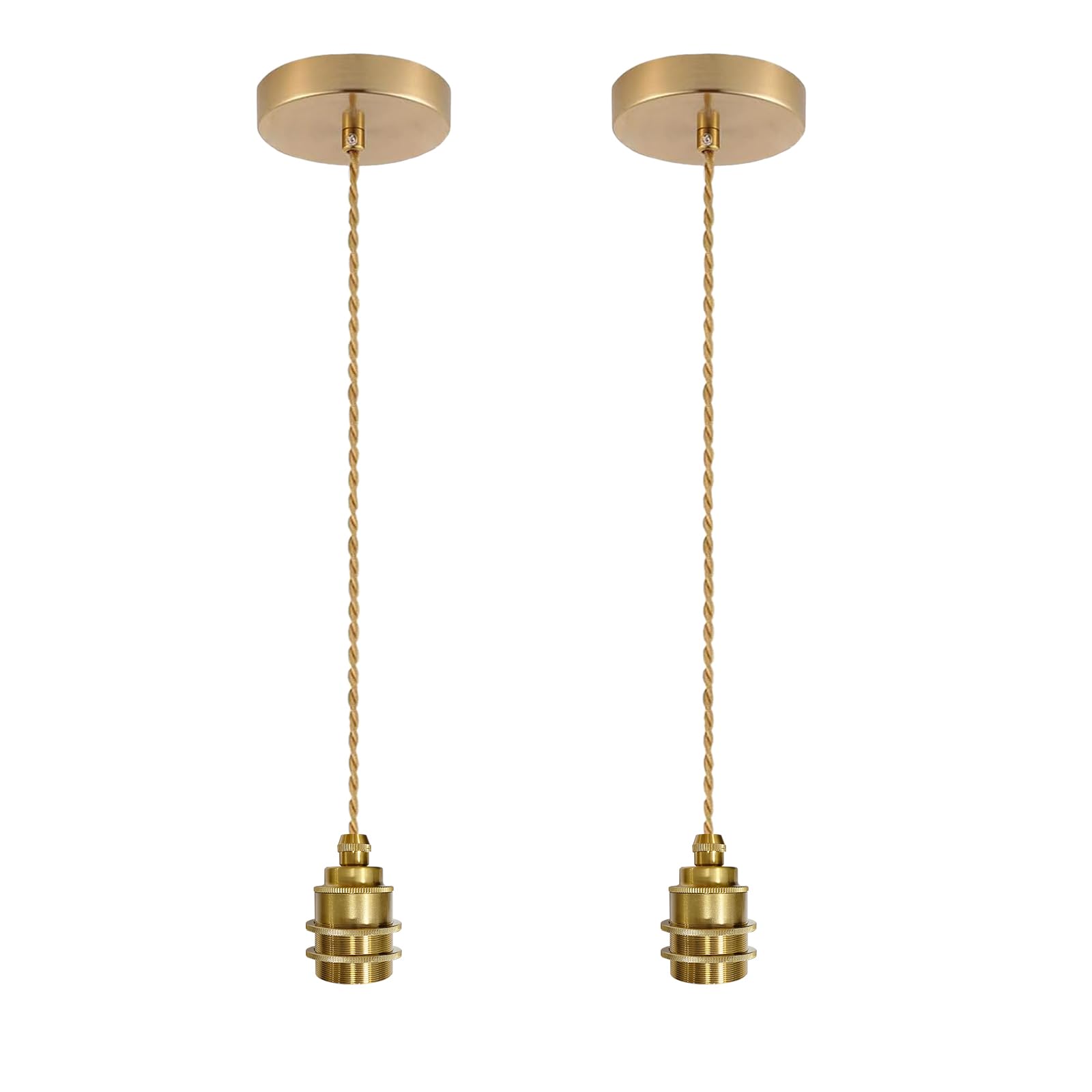 2 Piezas Soporte de Techo Lámpara E27 Metal Para Lámparas Colgante con Cable Ajustable 150cm Dorado Iluminación Colgante con Anillo Roscado Compatible Pantalla