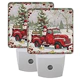 Christmas Tree Snowman Night Light LED Sensor Set of 2 Winter Red Truck Xmas Table Desk Lamps with Adjustable Brightness Eye-Caring for Home Bedroom Office Parlour