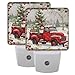 Christmas Tree Snowman Night Light LED Sensor Set of 2 Winter Red Truck Xmas Table Desk Lamps with Adjustable Brightness Eye-Caring for Home Bedroom Office Parlour