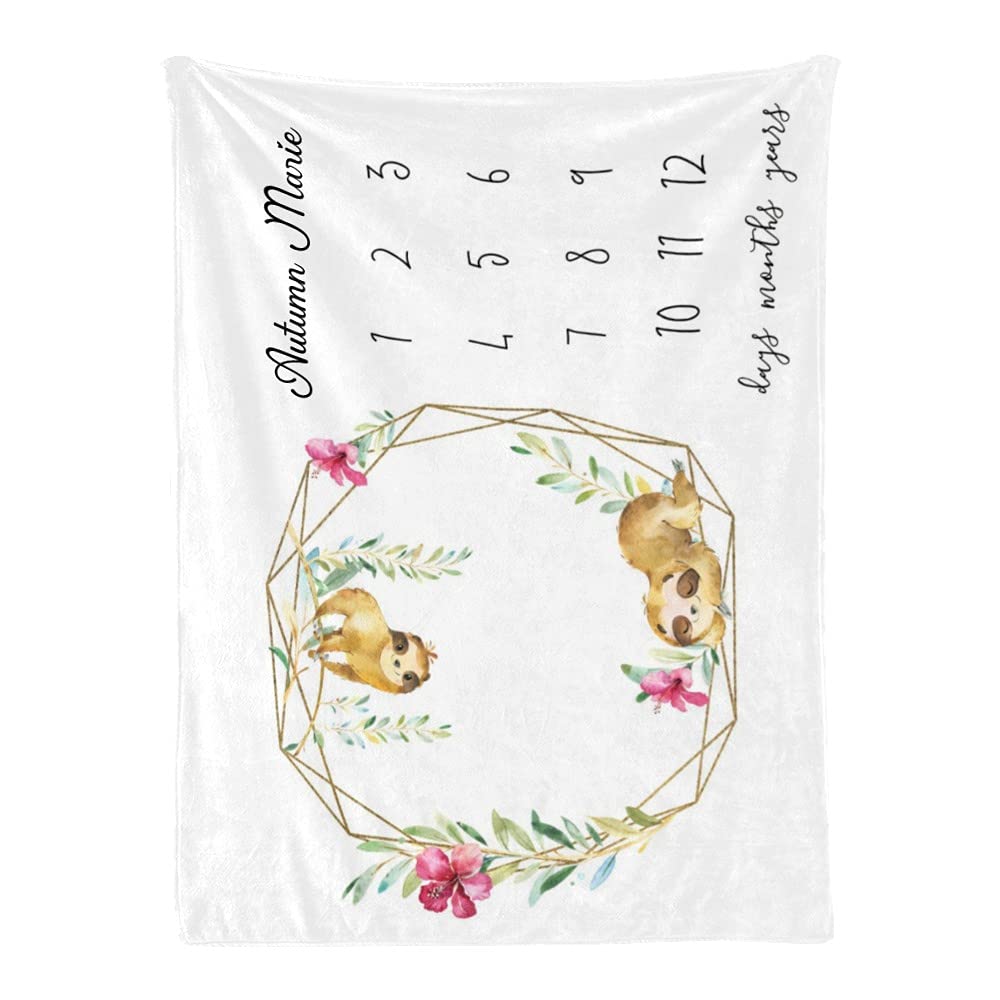 Personalized Sloth Baby Blanket – Custom Name, 30x40 Inches, Flannel Fleece | Baby Shower Gift, Nursery Blanket - View #2