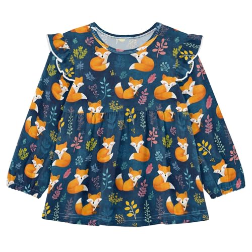 Orange Fox Leaves Girls Shirts Cotton Long Sleeve Ruffle Toddler Tee Tops