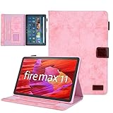 「Doo」Fire Max 11 用ケース 2023 Fire Max 11 タブレット 11インチ カバー 第13世代対応 帆布＋ソフトTPU素材 スタンド機能 カードポケット付き ペンホルダー付き 耐衝撃 指紋防止 すり傷防止 軽量 全面保護 Fire Max 11用手帳型 カバー（ピンク）
