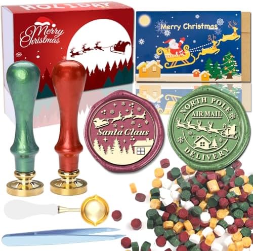 YOLAKIS Santa Claus Wax Seal Stamp Air Mail Christmas Wax Stamp Great for Invitation Christmas Cards Envelopes Gift Package Wax Seal Decoration (Christmas Sealing Kit)