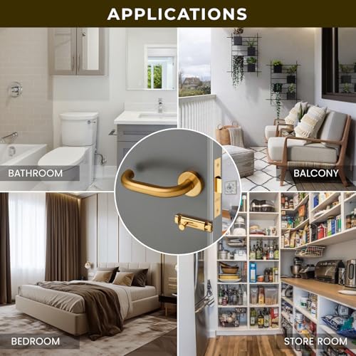 Image of LAPO Bathroom Door Handle Lock Set| 45x45mm Lock Body | Brass Latch | Ideal for 30-50mm Door | Keyless Operation | Gold Finish | Dual Side Opening | Easy Installation | 3 Years Warranty | CMH-6T