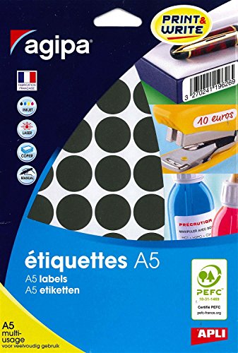 Gommettes rondes 24 mm noir AGIPA 400 étiquettes autocollantes pour archivage et classeur