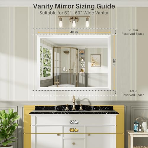Image of 48x36 Inch White Bathroom Mirror for Wall, Thick Metal Framed Rectangle Mirrors for Over Sink, Bedroom, Living Room, Entryway, Anti-Rust, HD Tempered Glass