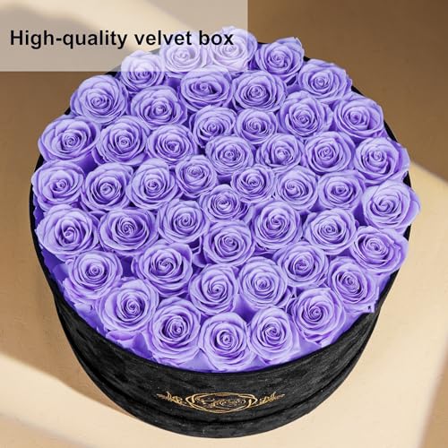 47 Flowers in a Luxury Suede Box, Birthday Gifts for Women, Preserved Flowers, Mothers Day Roses Gift for Mom, Lilac