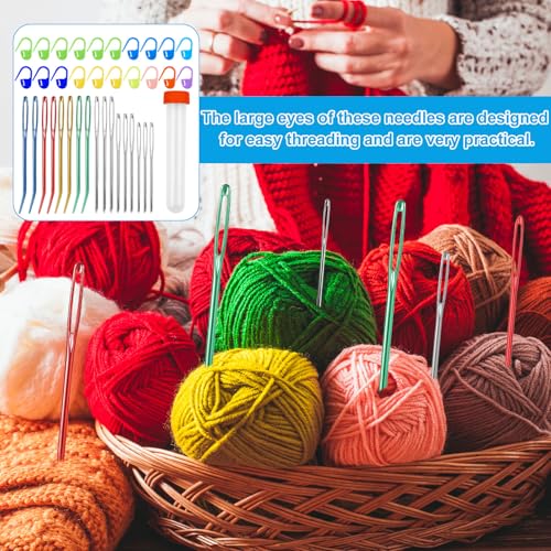 Image of 37 Pcs Yarn Needle Set, Yarn Darning Tapestry Needle Big Eye Blunt Sewing Needles Large-Eye Bent Tip Knitting Stringing Embroidery Needles for Tapestry Weaving Quilting Beading Crochet Projects