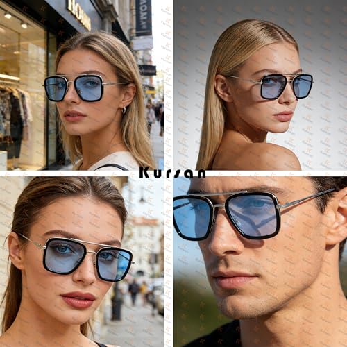 Image of Kursan Polarized Tony Stark Sunglasses for Men Women Vintage Square Metal Frame Iron Man and Spider-Man Eyeglasses