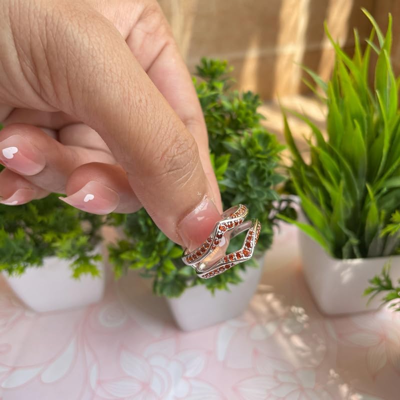 Miniatura 5 de Red Garnet V Shaped Enhancer Guard For Women, 14k Gold Finish Garnet Anniversary Wrap Ring, Anniversary Band