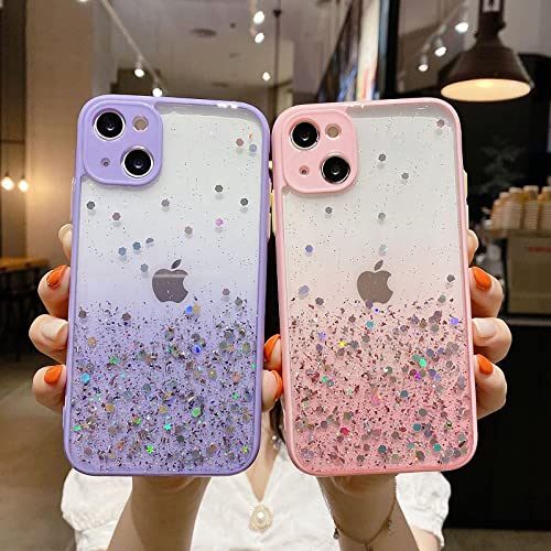 Image of VONZEE Compatible with iPhone 14 Case 6.1 inch, Non Moving Glitter Cover for Girls & Women Soft TPU Shockproof Anti Scratch Drop Protection Cover|Pink