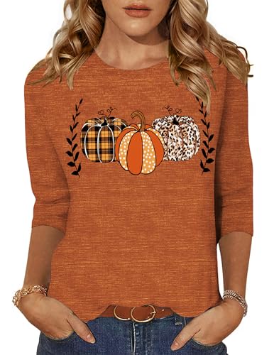 Zeagoo Womens 3/4 Sleeve Trendy Tops Halloween Crew Neck Print Tunic Tops