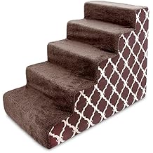 Best Pet Supplies Dog Stairs & Steps - Foam Steps for Small Dogs & Cats, Non-Slip Indoor Balanced Pet Step Support, Dog Ramp, No Assembly, Brown Lattice Print, 5-Step 22.5-inch Height