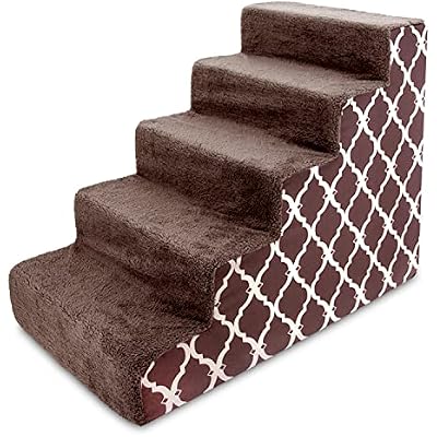 Best Pet Supplies Dog Stairs & Steps - Foam Steps for Small Dogs & Cats, Non-Slip Indoor Balanced Pet Step Support, Dog Ramp, No Assembly, Brown Lattice Print, 5-Step (22.5-inch Height)