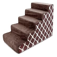 Best Pet Supplies Dog Stairs & Steps - Foam Steps for Small Dogs & Cats, Non-Slip Indoor Balanced Pet Step Support, Dog Ramp, No Assembly, Brown Lattice Print, 5-Step 22.5-inch Height