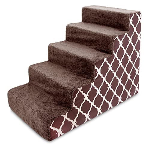 Image of Best Pet Supplies 5-Step CertiPUR-US Certified Foam Pet Stairs /Steps, 30 x 16 x 23-Inch, Brown Lattice Print
