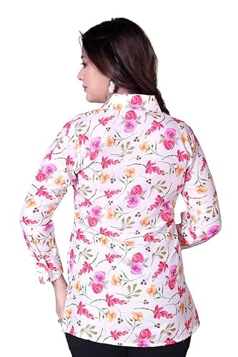 Image of Women's Casual Floral Printed Shirt | Button-Down Collar Three-Quarter Sleeve Top | Stylish Trendy Printed Shirt for Women | Relaxed Fit Cotton Shirts | Western Style Tops