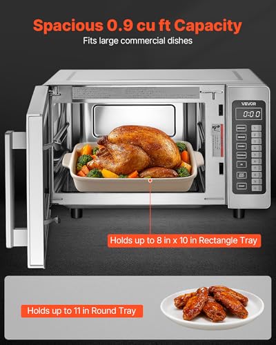 Image of VEVOR Commercial Microwave Oven, 0.9 Cu Ft, 1000W Digital Stainless Steel Countertop Microwave Oven with Touchscreen, 10 Cooking Presets, 5 Power Levels, Multi-Lock Door & Easy Clean for Restaurants