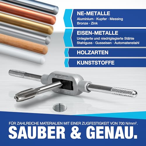 NTG Gewindeschneidesatz 32- tlg., Gewindeschneider Set inkl. Aufbewahrungskoffer, M3, M4, M5, M6, M8, M10, M12 - für Innen & Außengewinde - präzise und zuverlässig -