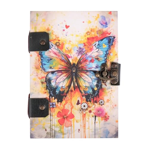 Image of CRAFT JUNKY Journal Diary with Handcrafted Box, 5 x 7 Inch Special Binding Unruled Lock Diary for Girls, Art Book with Aesthetic Print Sketch Book for Artists, 200 Acid-Free Pages A5 (BUTTERFLY)
