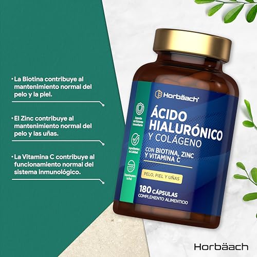 Miniatura 2 de Ácido Hialurónico Cápsulas Con Colágeno Biotina Zinc Selenio Y Vitamina C Vitaminas Para Cabello Piel Y Uñas Para Las Articulaciones, Músculos Y Huesos 180 Cápsulas Horbaach